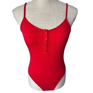 Garage Red Ribbed Bodysuit With Button Front Closure P/S